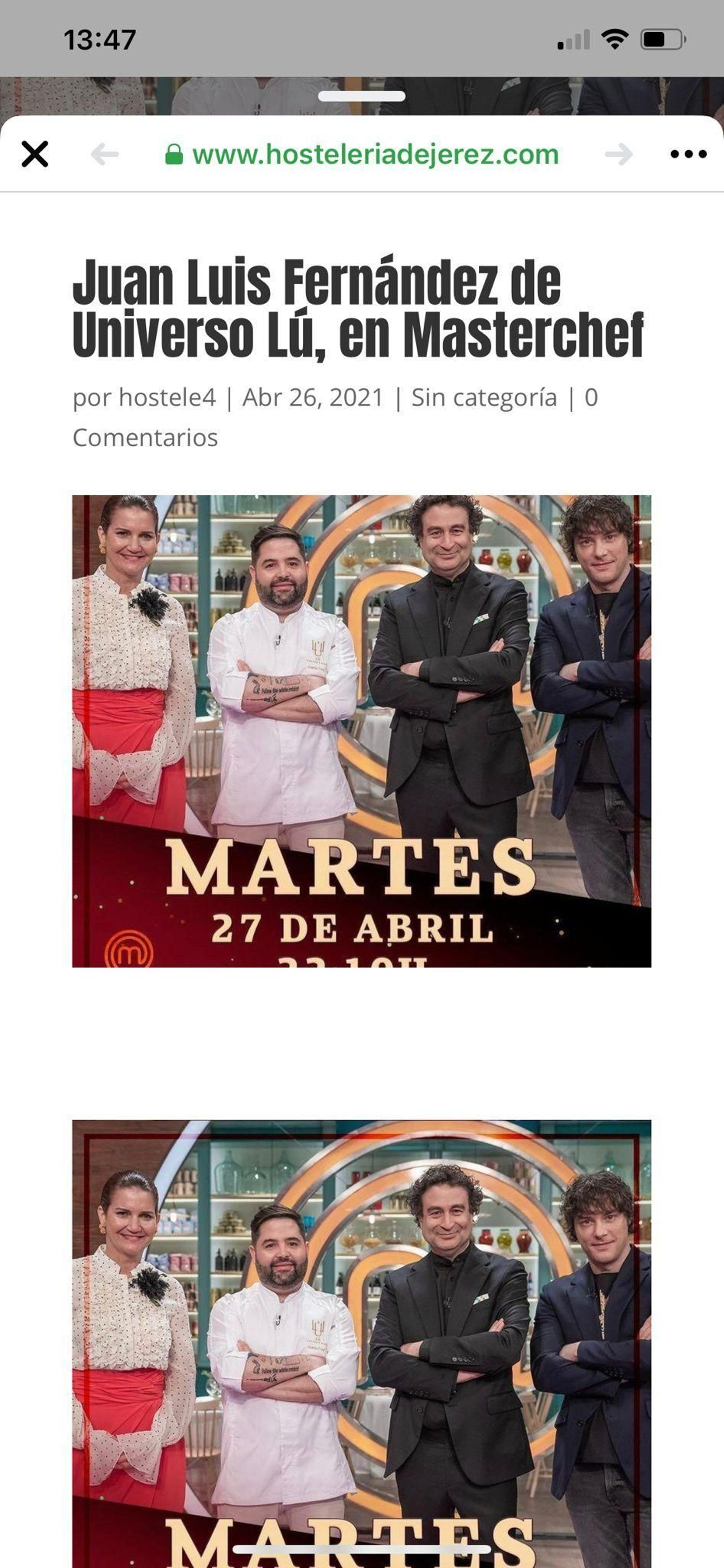 El jerezano, junto al jurado de ‘Masterchef’.