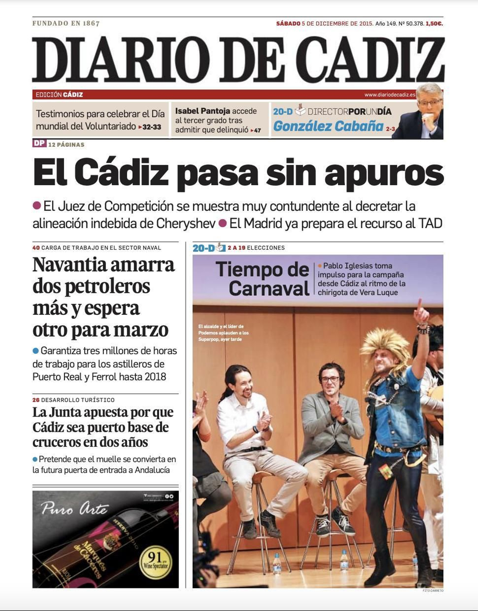 Portada del 5 de diciembre de 2015.
