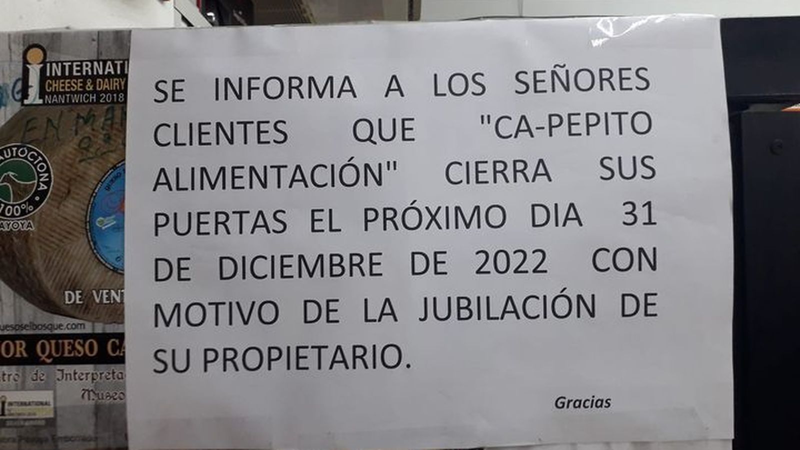 Cartel donde se anunciaba la jubilación de Pepito.