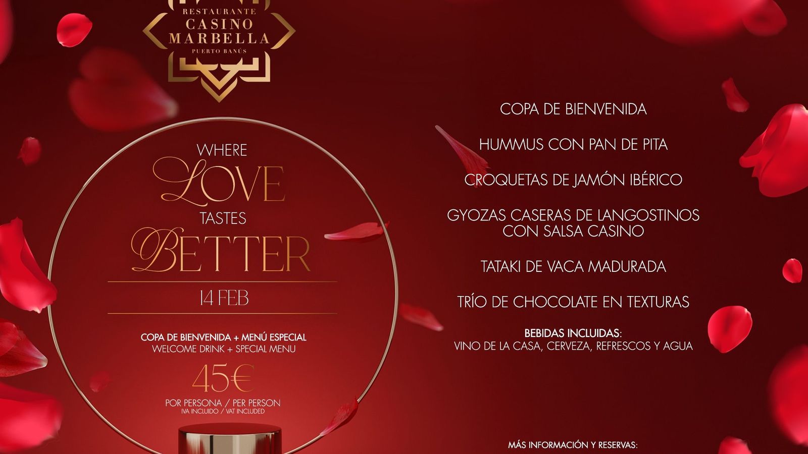 Menú de San Valentín del Casino Marbella