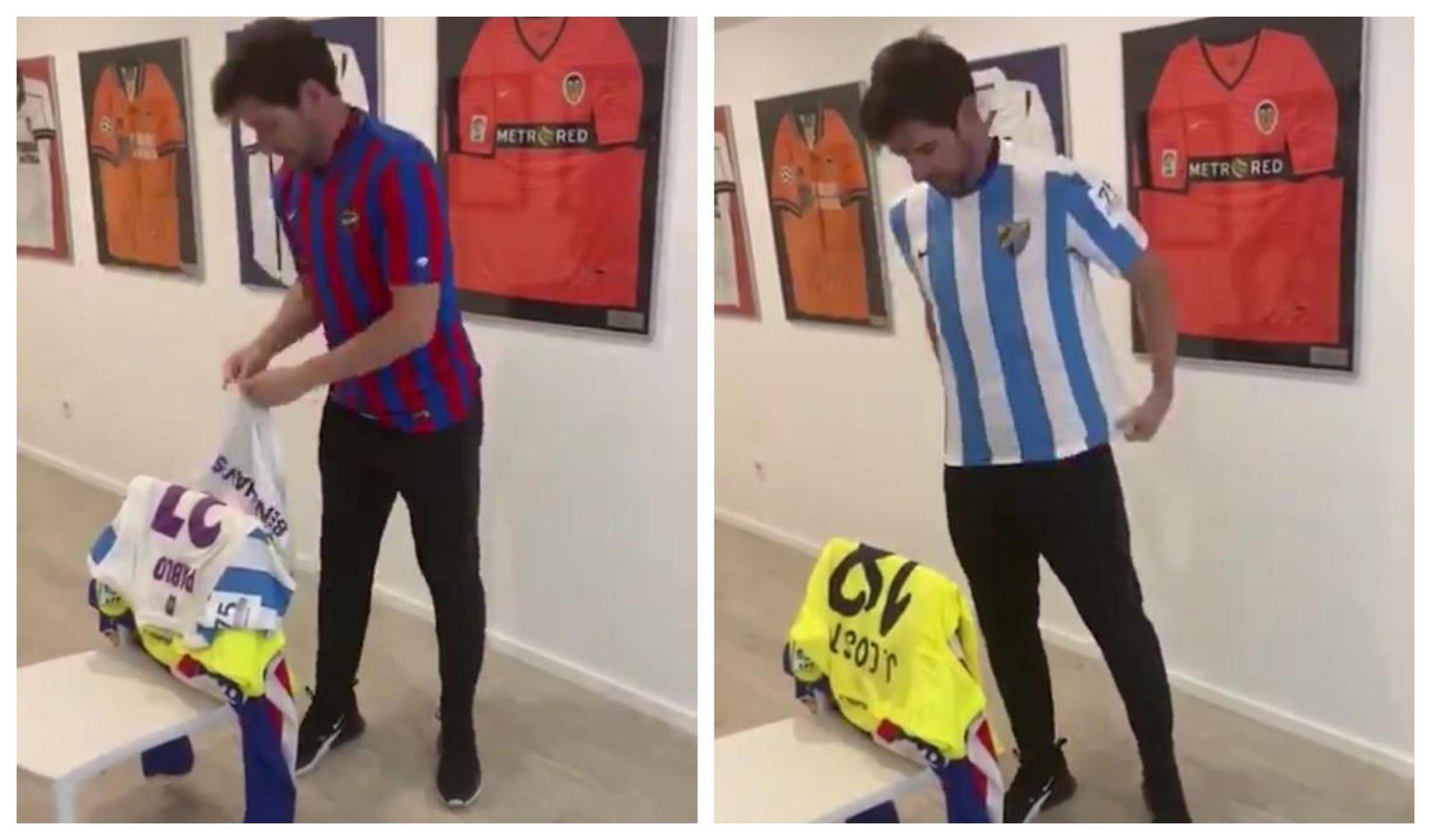 Albelda, con la camiseta del Málaga de Pablo Fornals