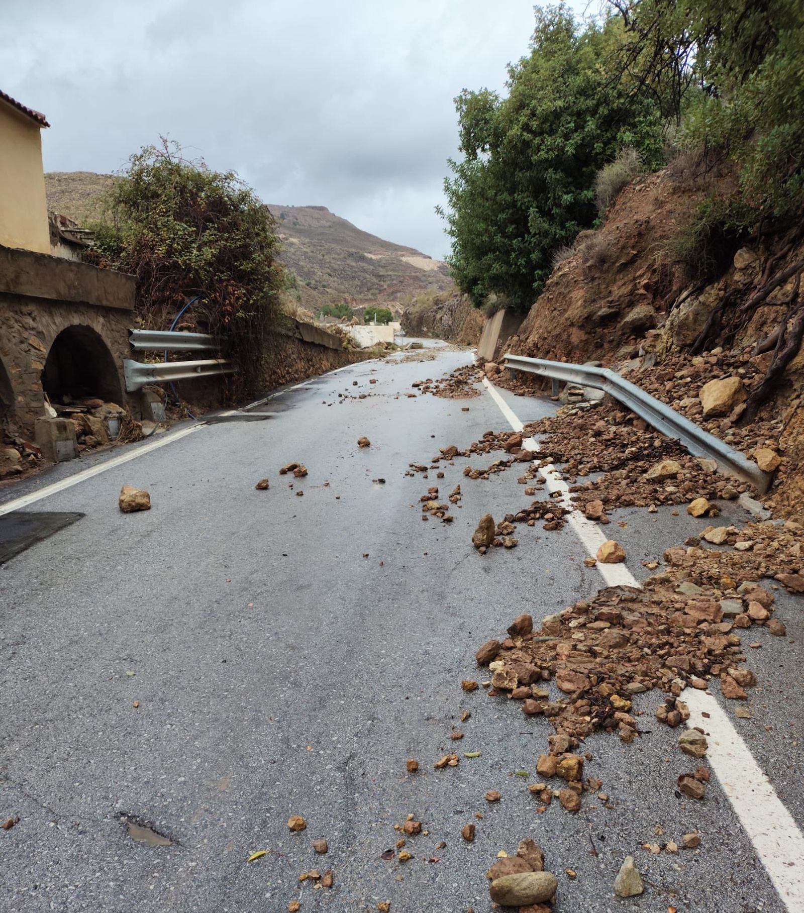 Una de las carreteras del Almanzora afectadas por los desprendimientos.