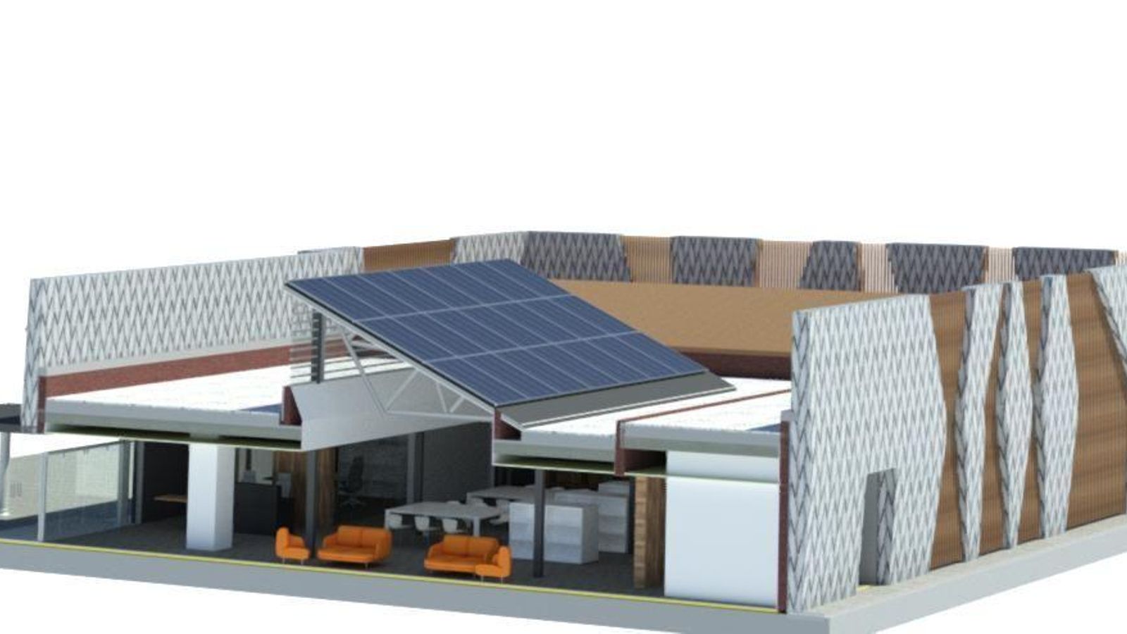 El diseño incluye espacios polivalentes y aulas separadas por usos.