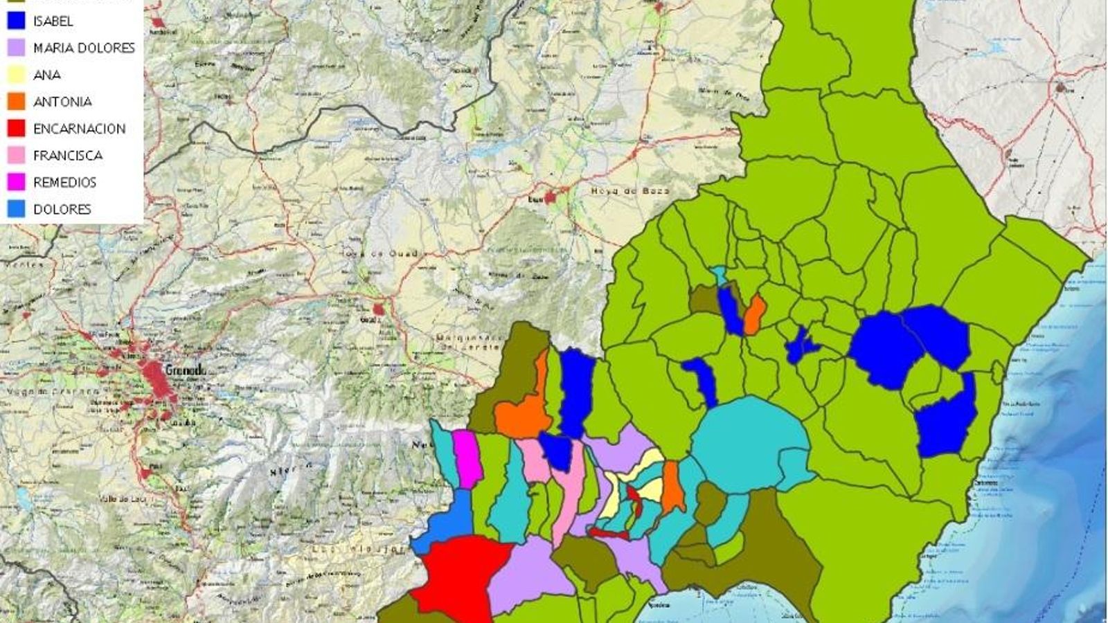 Nombre femeninos más comunes en la provincia.