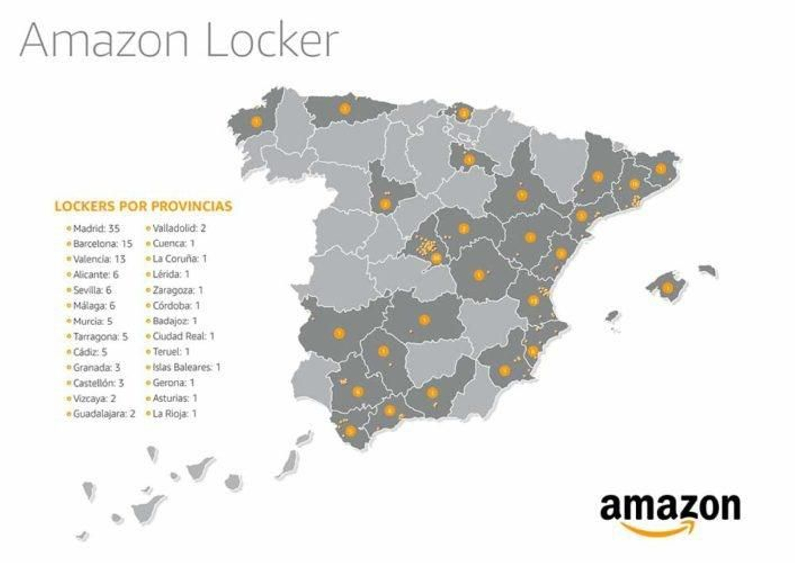 Mapa de los puntos donde Amazon colocará sus taquillas.