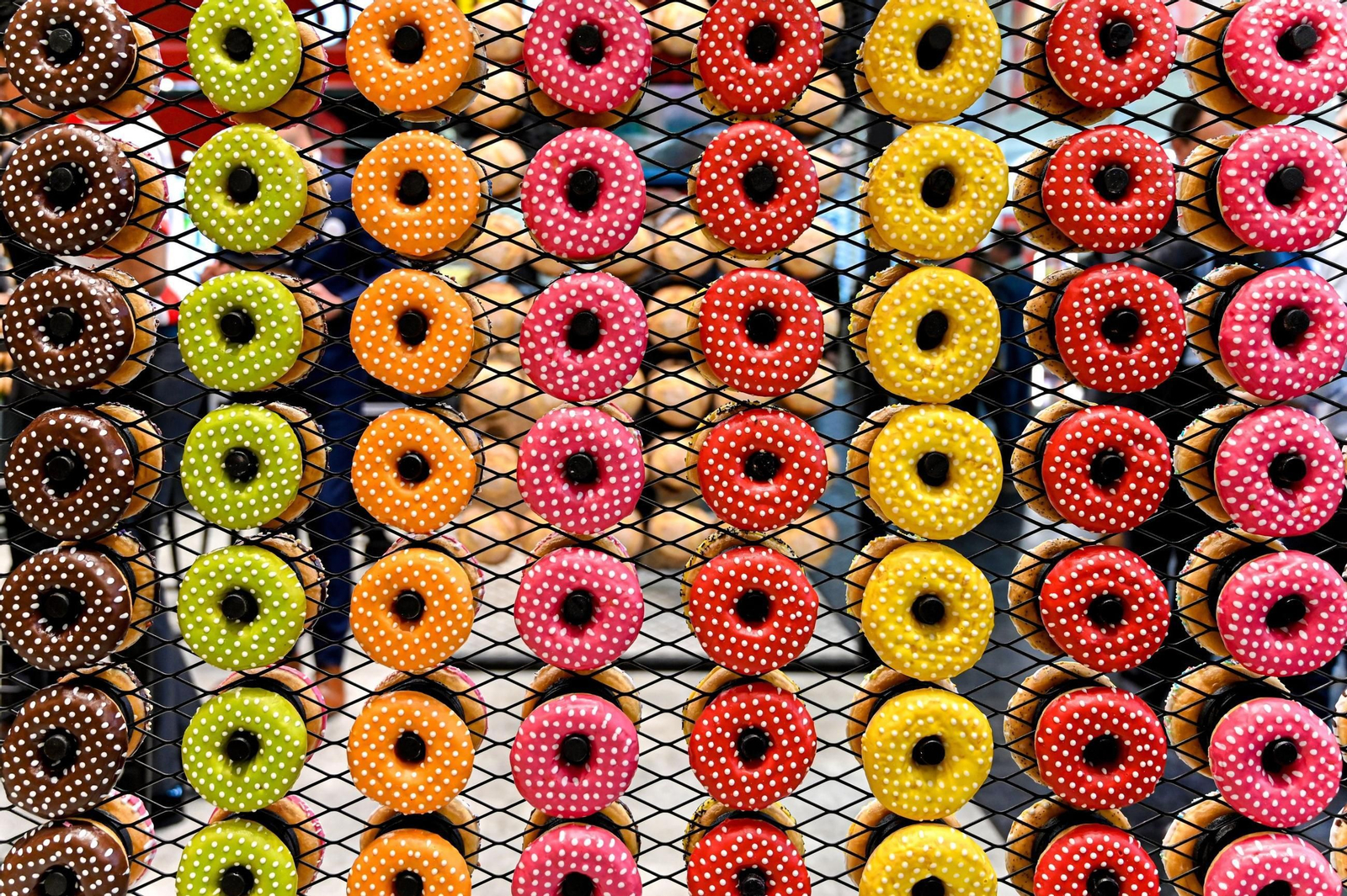 Diversos dónuts en un mostrador de Colonia, Alemania.