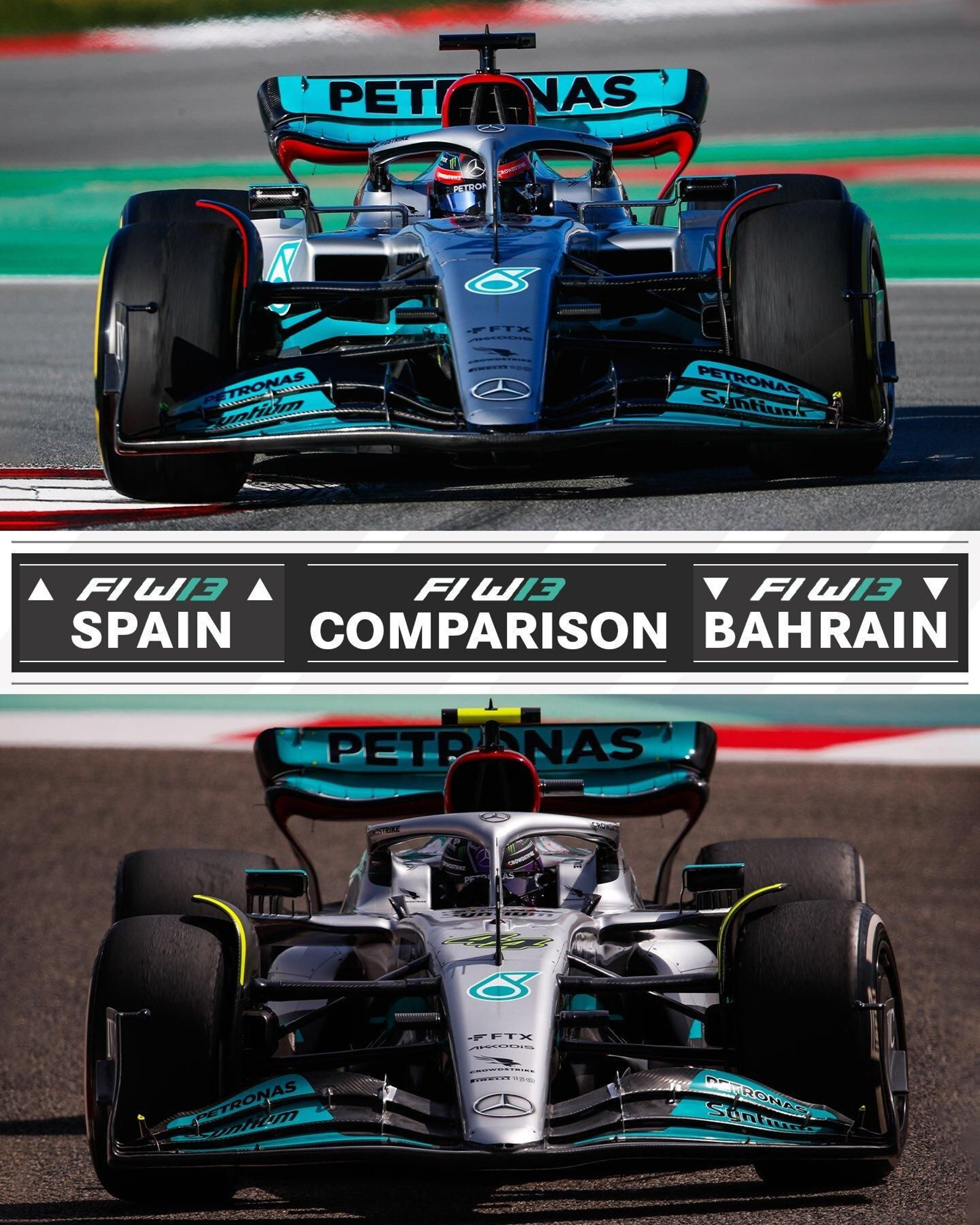 La propia escudería ha subido a sus redes sociales dos imágenes comprando el coche del test en Barcelona con el de ahora en Baréin.