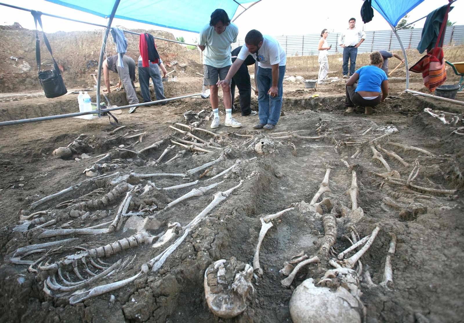 Trabajos de exhumación de fosas comunes en el cementerio de San Rafael de Málaga