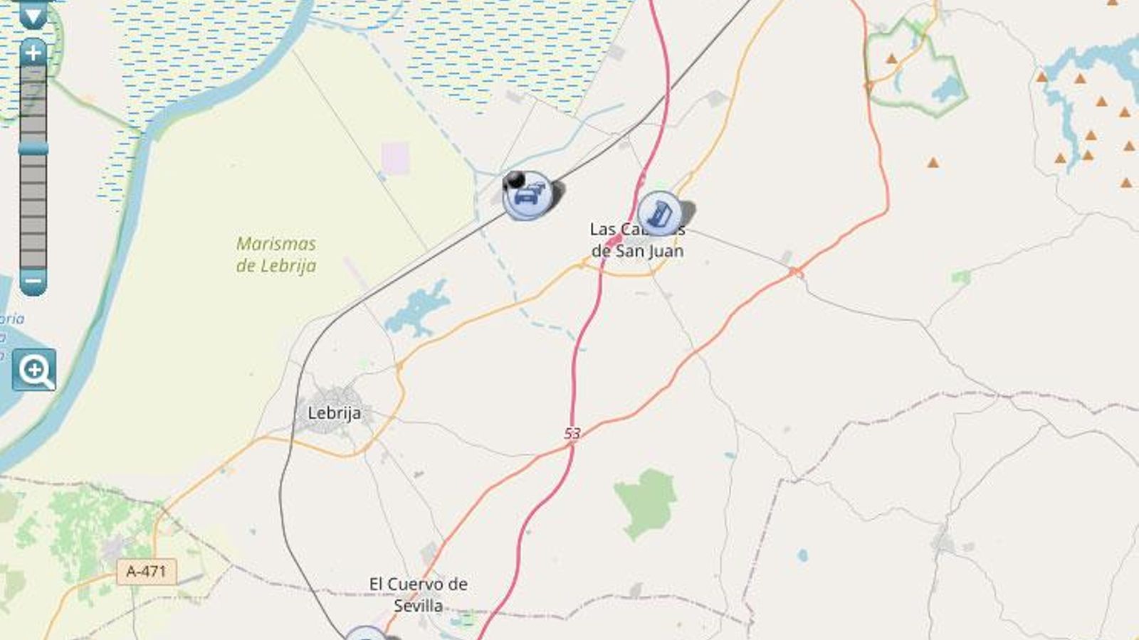 AP-4 a su paso por Las Cabezas de San Juan, esta mañana en el mapa de la DGT.