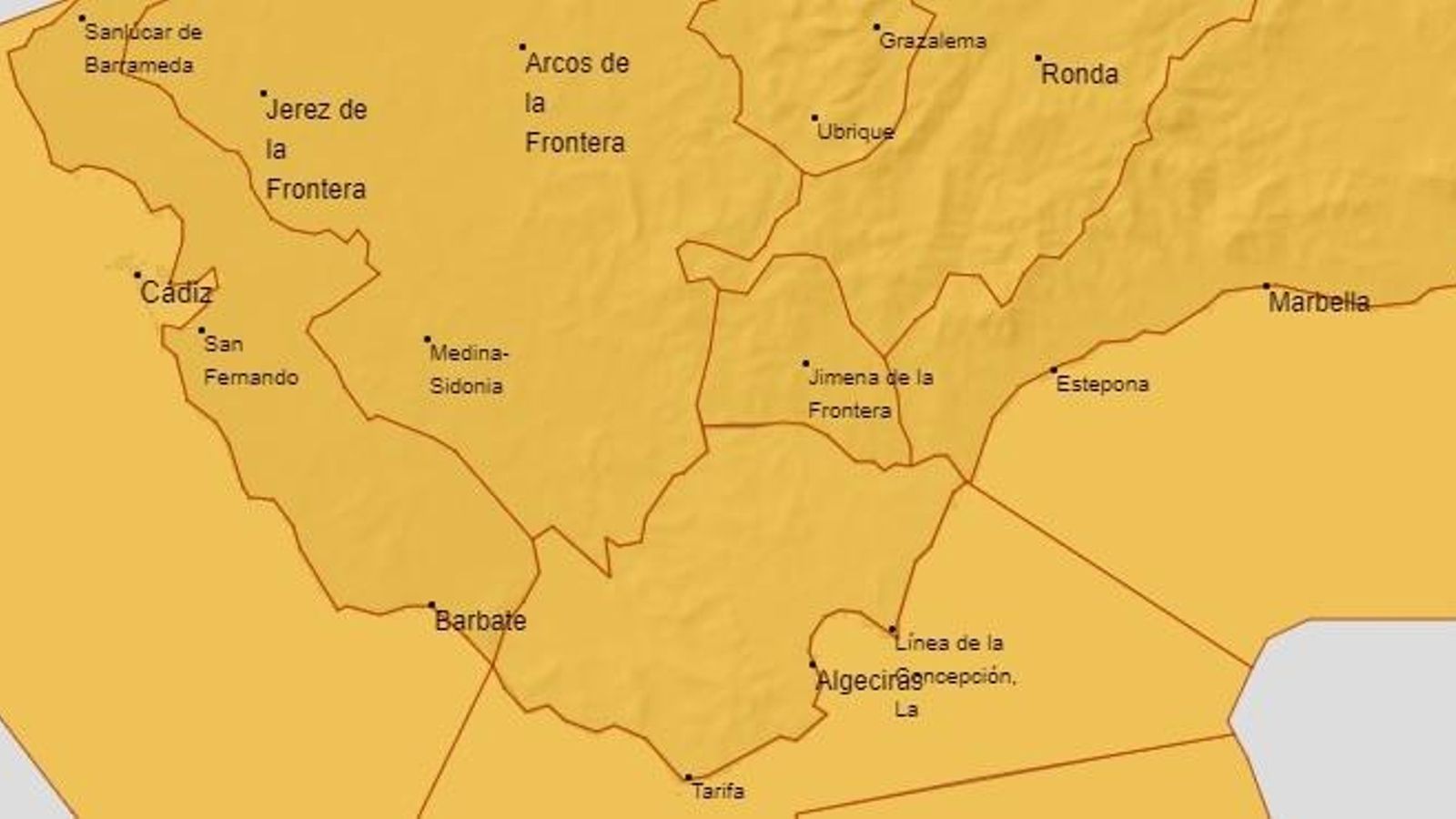 El Campo de Gibraltar, el alerta naranja según la AEMET.