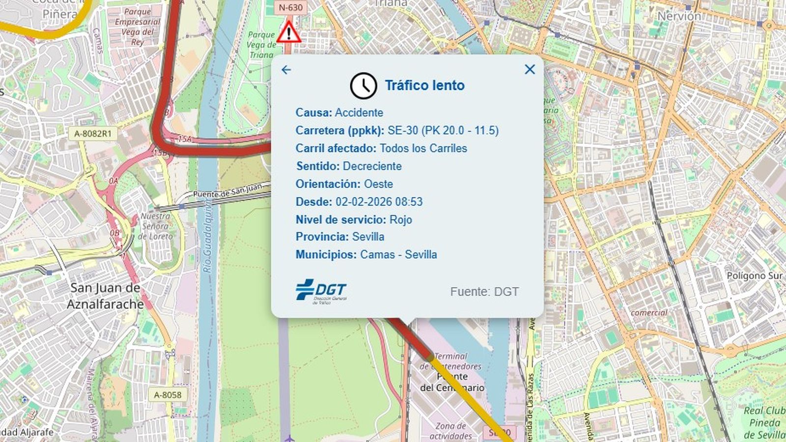 Retenciones en la SE-30 este lunes