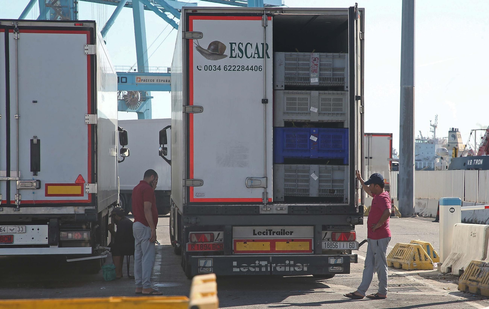 Un camionero cierra el remolque de un vehículo junto al PCF del Puerto de Algeciras.