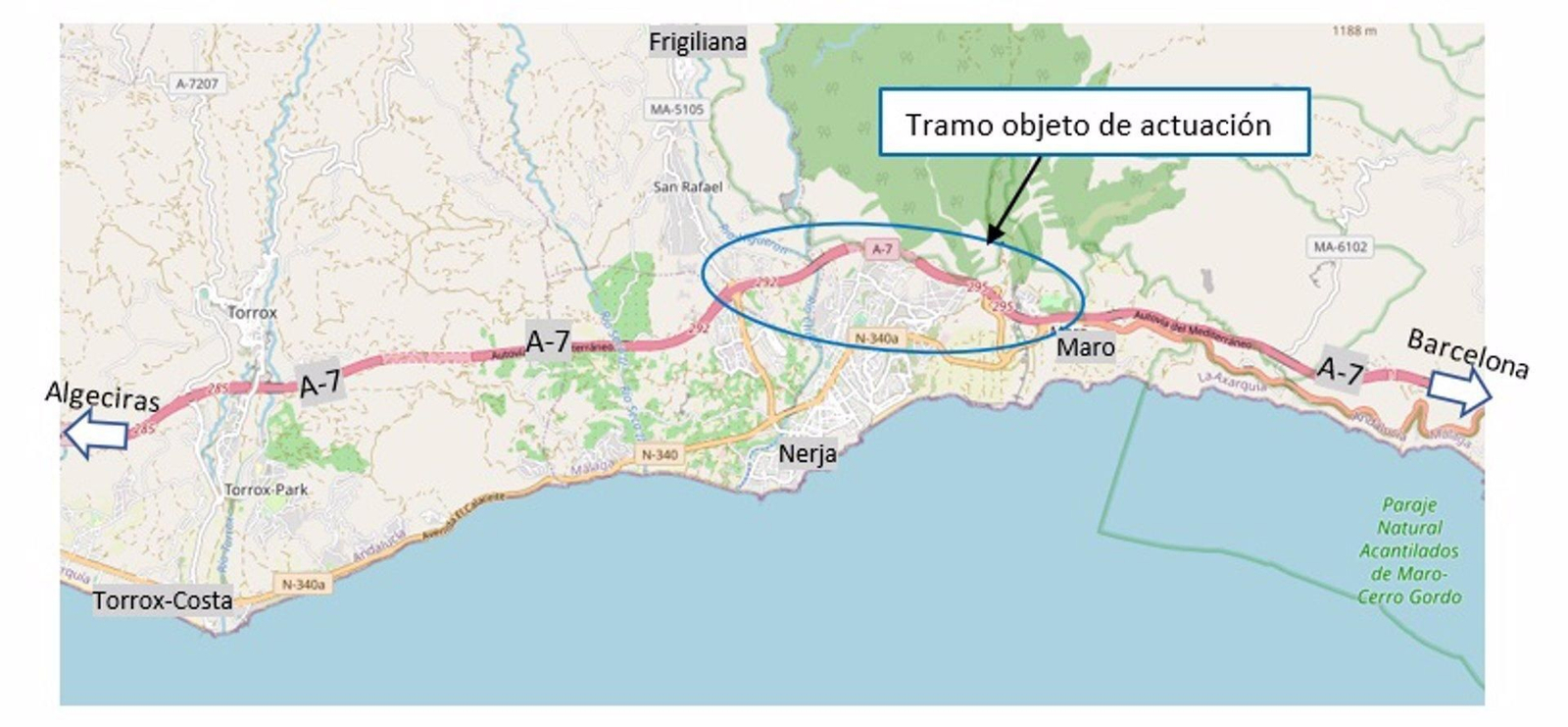 El tramo de la A-7 en Nerja y Frigiliana