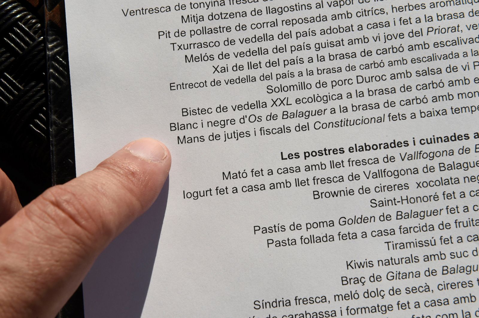 La carta del restaurante Nova Font Blanca de Balaguer.