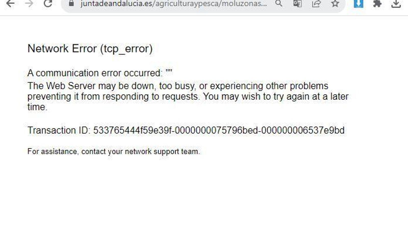 El mensaje de erro tras consultar el mapa.