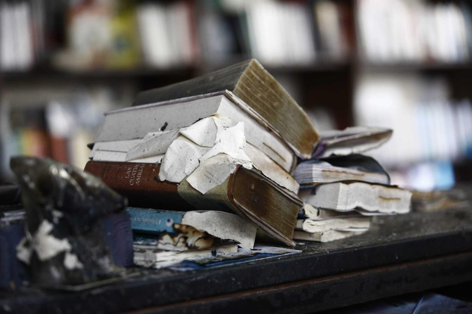 Las fotos de la librería Proteo de Málaga tras el incendio