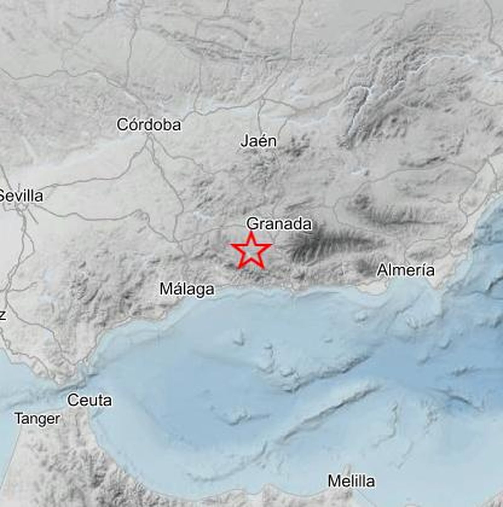 Lugar del epicentro del terremoto registrado esta mañana de lunes en Granada.