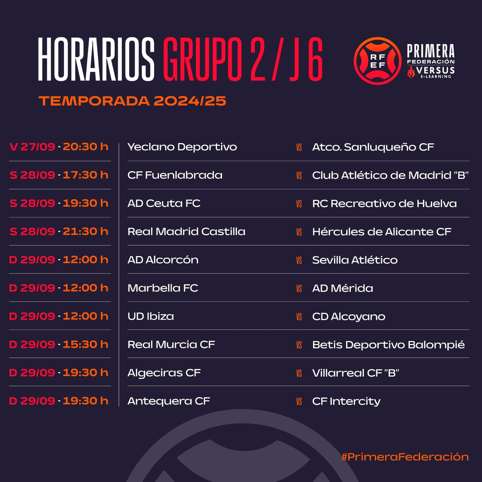 Jornada 6 del Grupo II de Primera RFEF.
