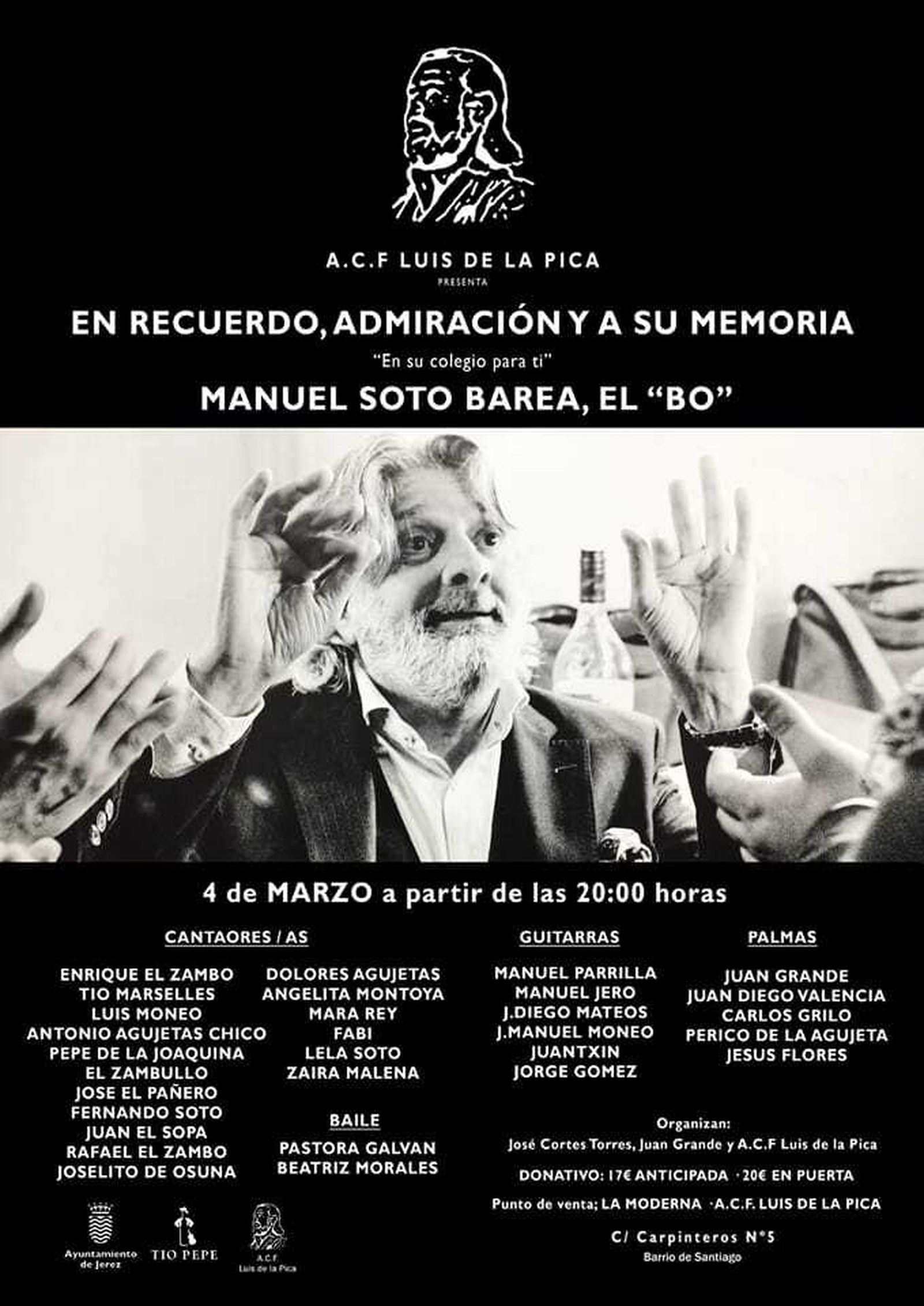 Cartel anunciador del homenaje a El Bo.