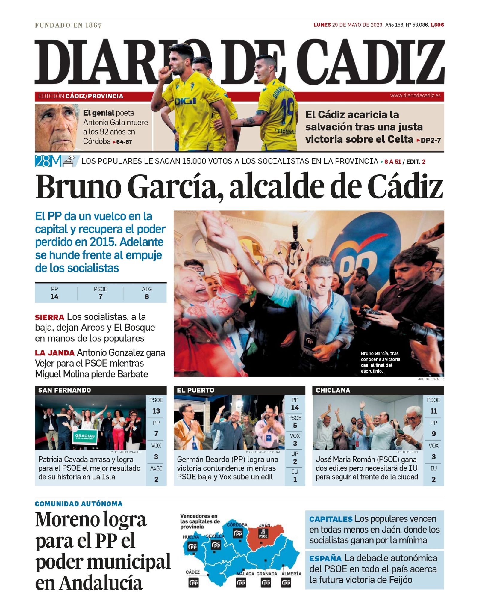 29 de mayo. El PP recupera la Alcaldía de Cádiz.