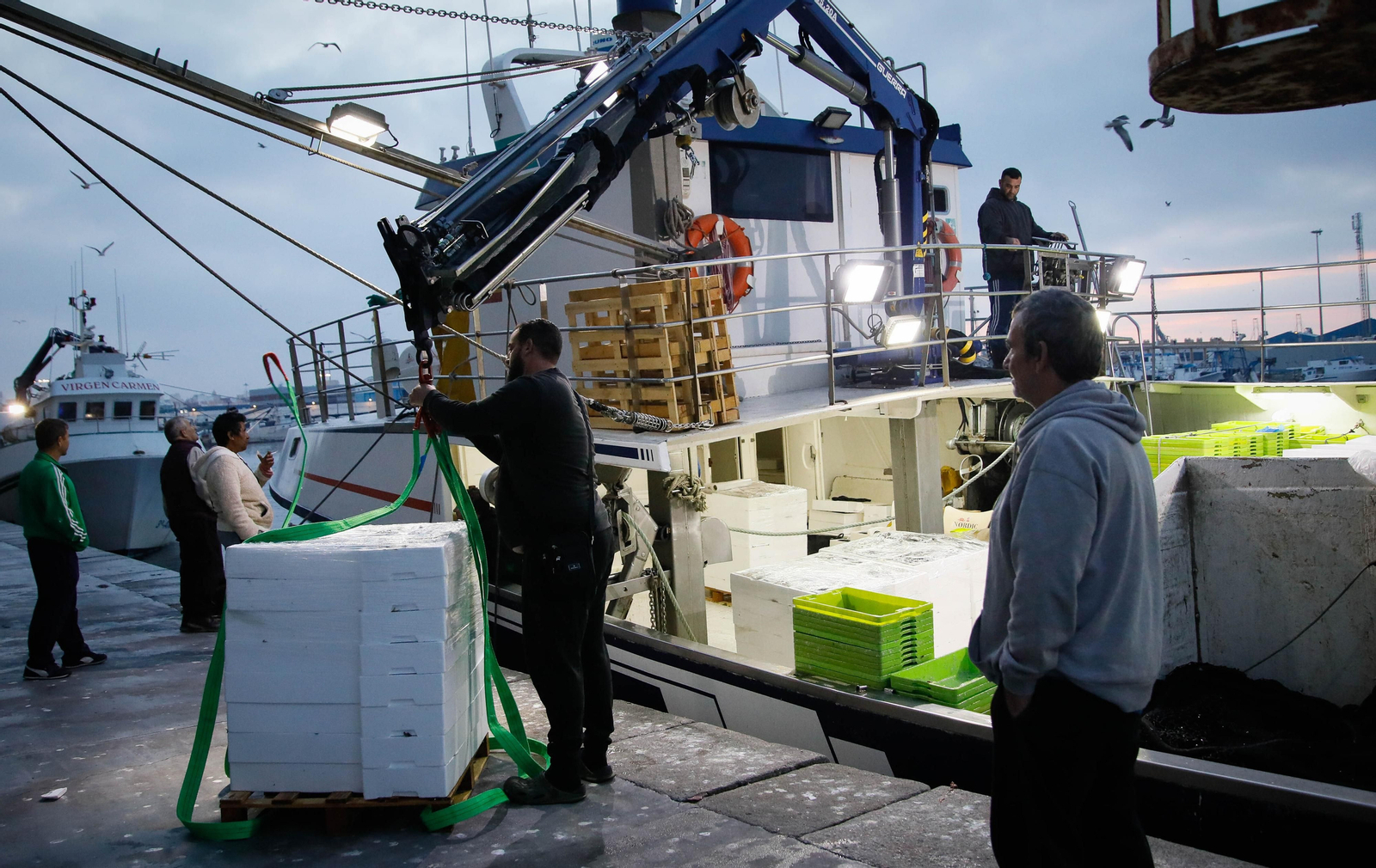 Te contamos en imágenes como ha sido la descarga de las traiñas en la lonja de Almería