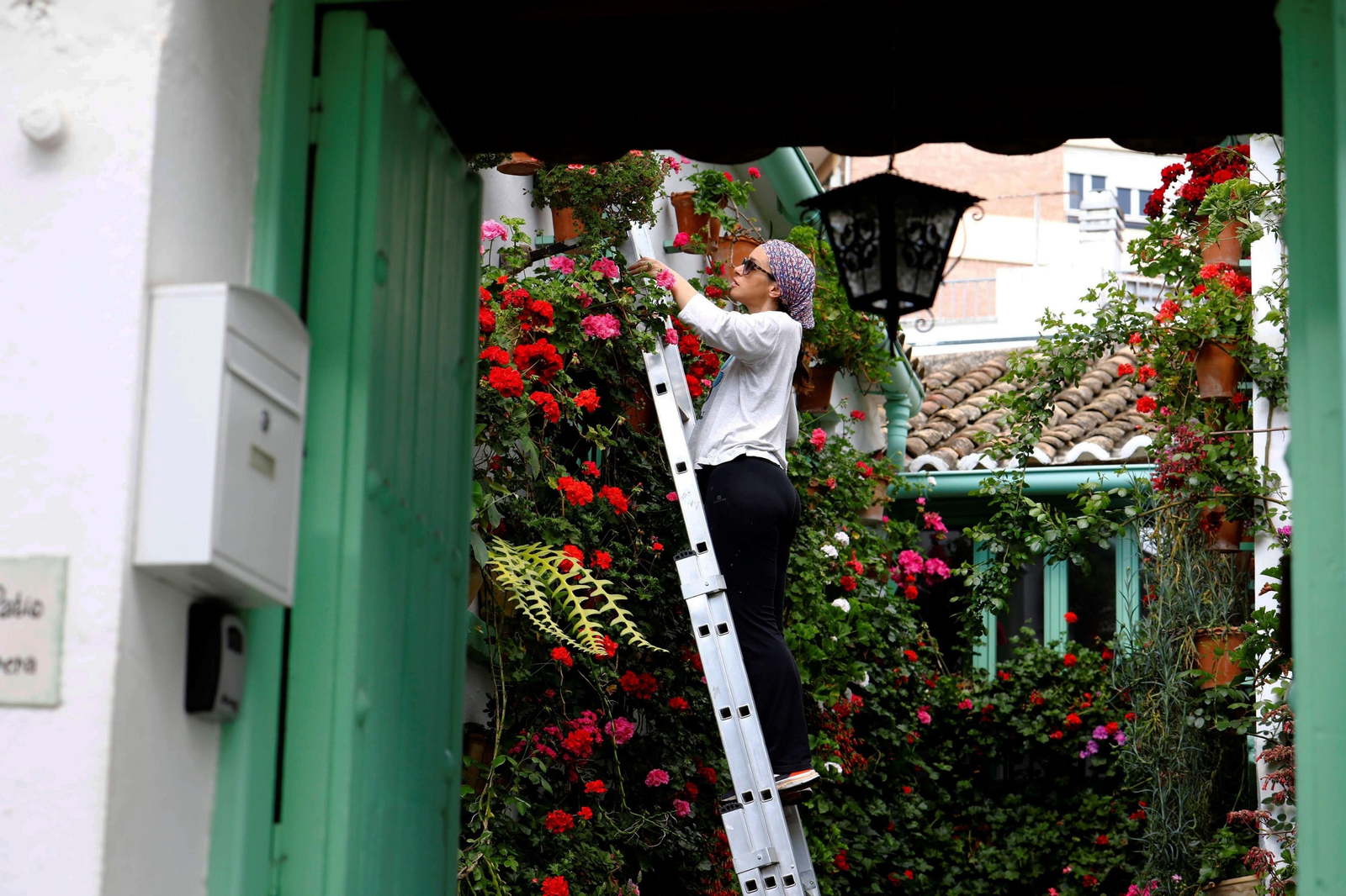 Meritxell Valle trabaja con las macetas de su patio  del barrio de San Basilio
