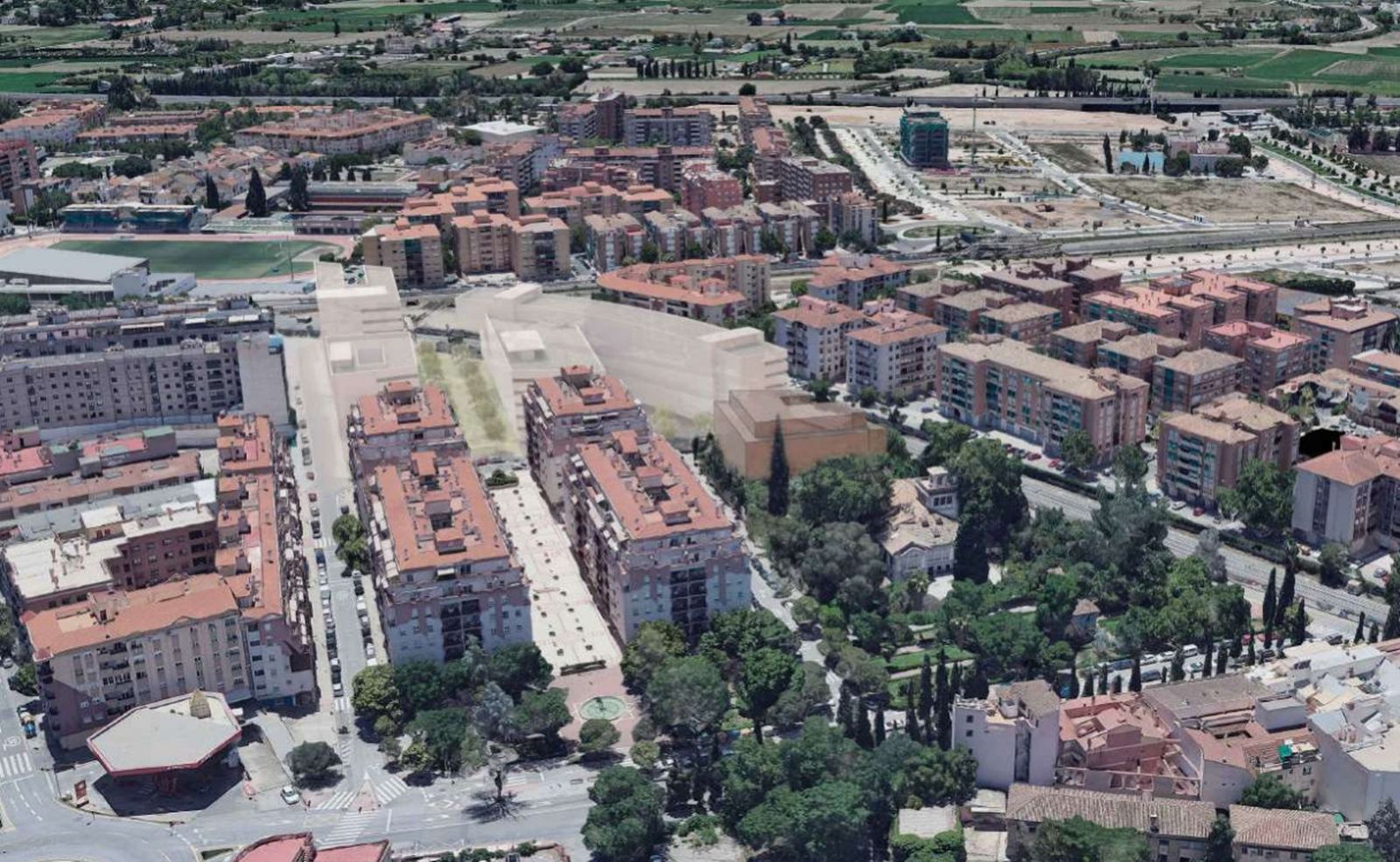 Localización del nuevo edificio junto al palacete y futura zona de desarrollo.