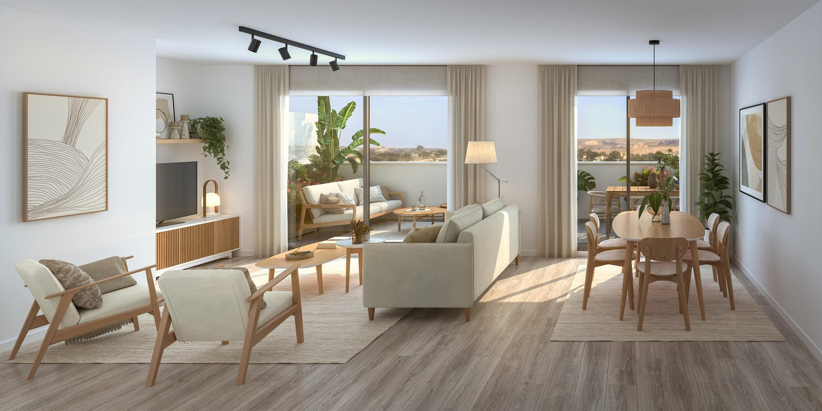 Salón de las futuras viviendas de la promoción Heco Gredos de AEDAS Homes.