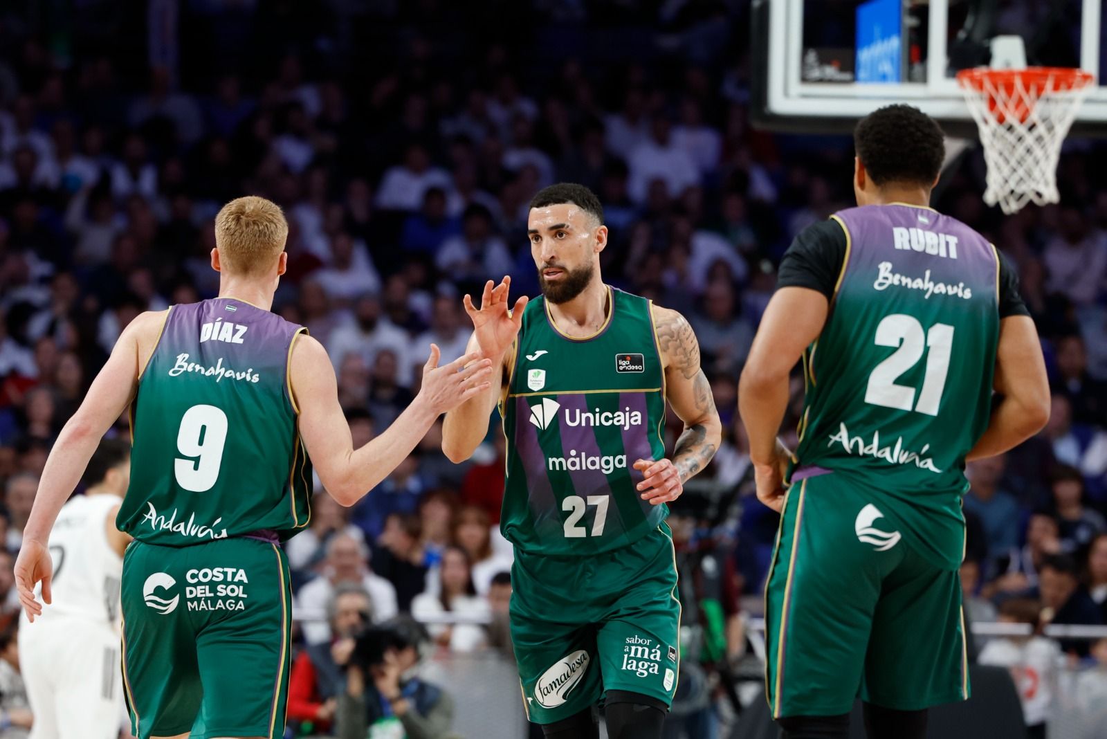 Algunos jugadores, durante el Real Madrid-Unicaja.