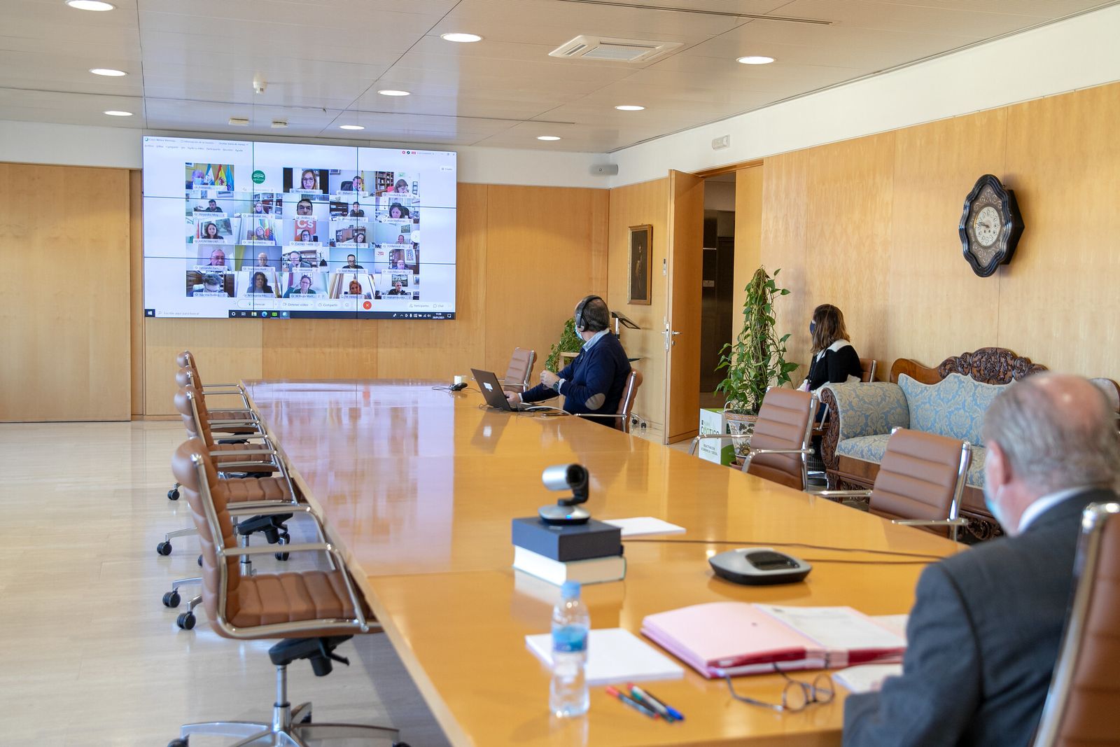 El presidente de la Diputación, Fernando Rodríguez Villalobos, durante el plen o telemático.