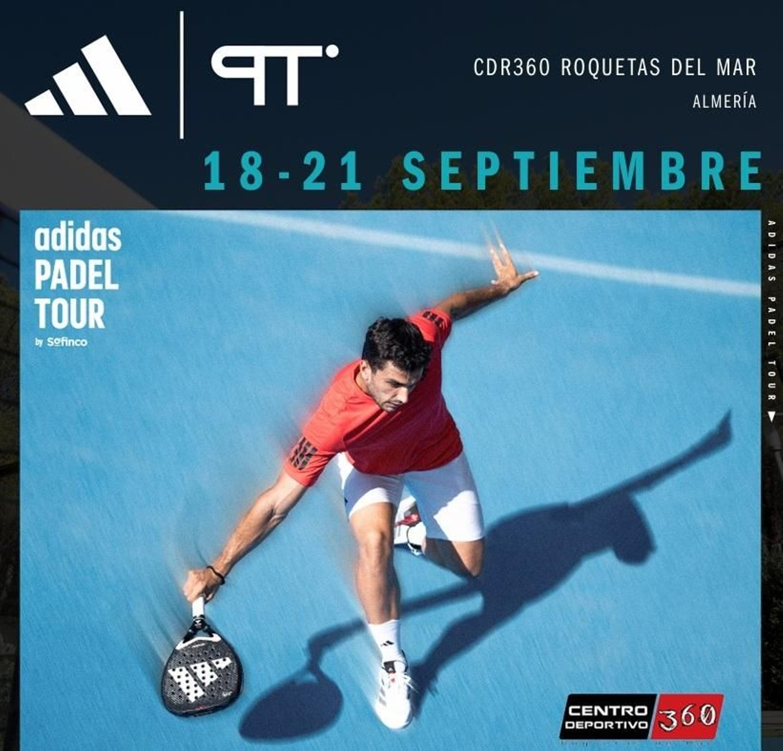 Cartel de la prueba del Adidas Padel Tour 2025 que se celebrará en la localidad almeriense de Roquetas de Mar.