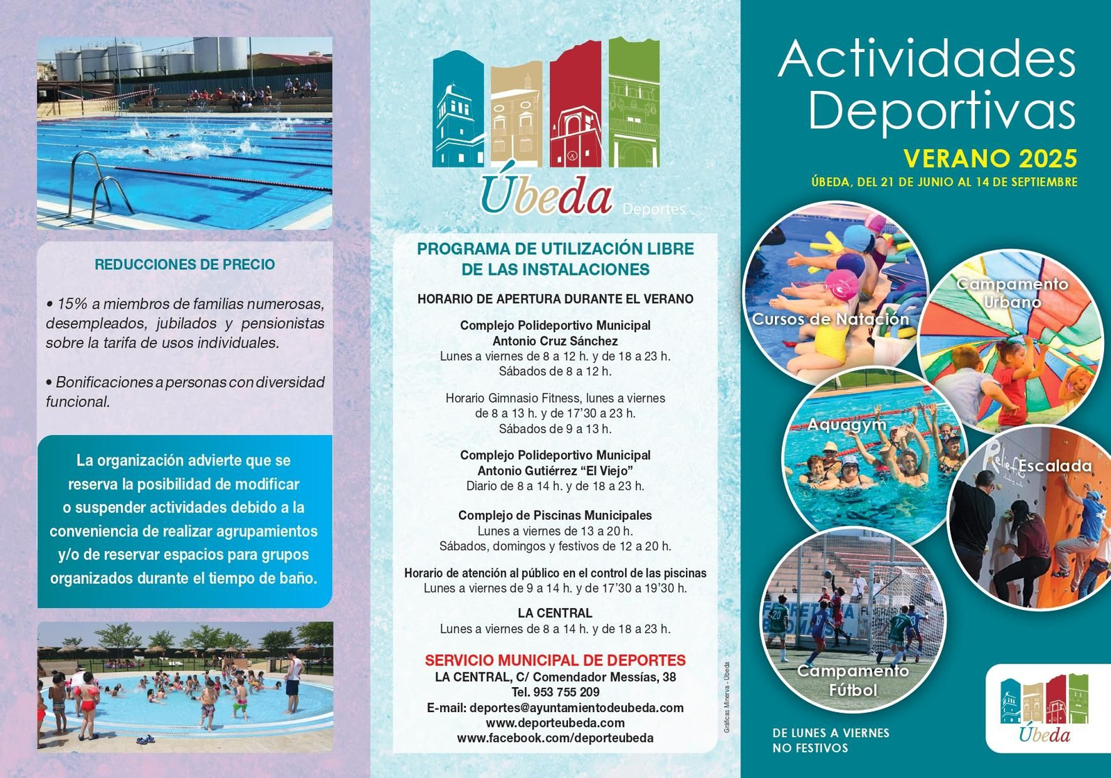 Tríptico Actividades deportivas verano 2025 en Úbeda.