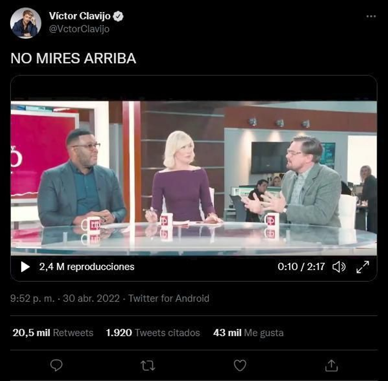 El doblaje de Víctor Clavijo sobre un clip de 'No mires arriba' para alertar sobre el "blanqueamiento" del fascismo