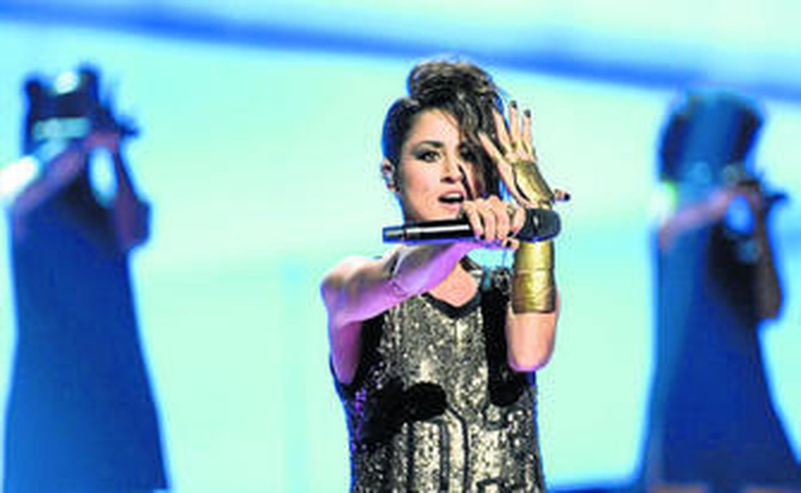 La madrileña Barei durante su interpretación en la gala de Estocolmo.