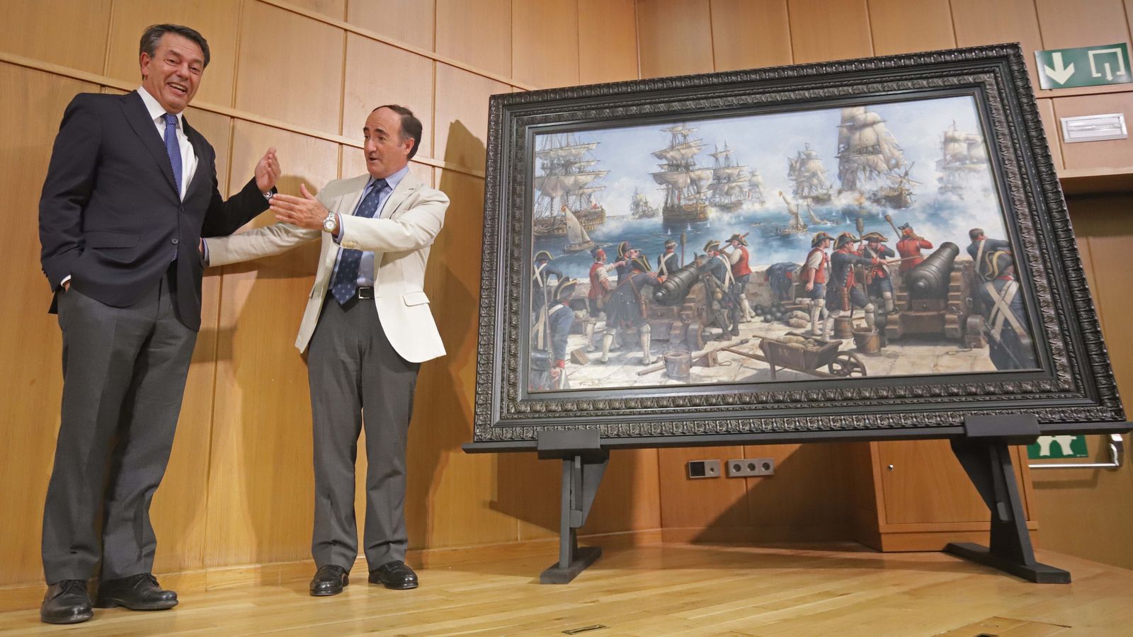 Fotos de la presentación del cuadro 'La Batalla de Algeciras' de Augusto Ferrer-Dalmau para el Puerto de Algeciras