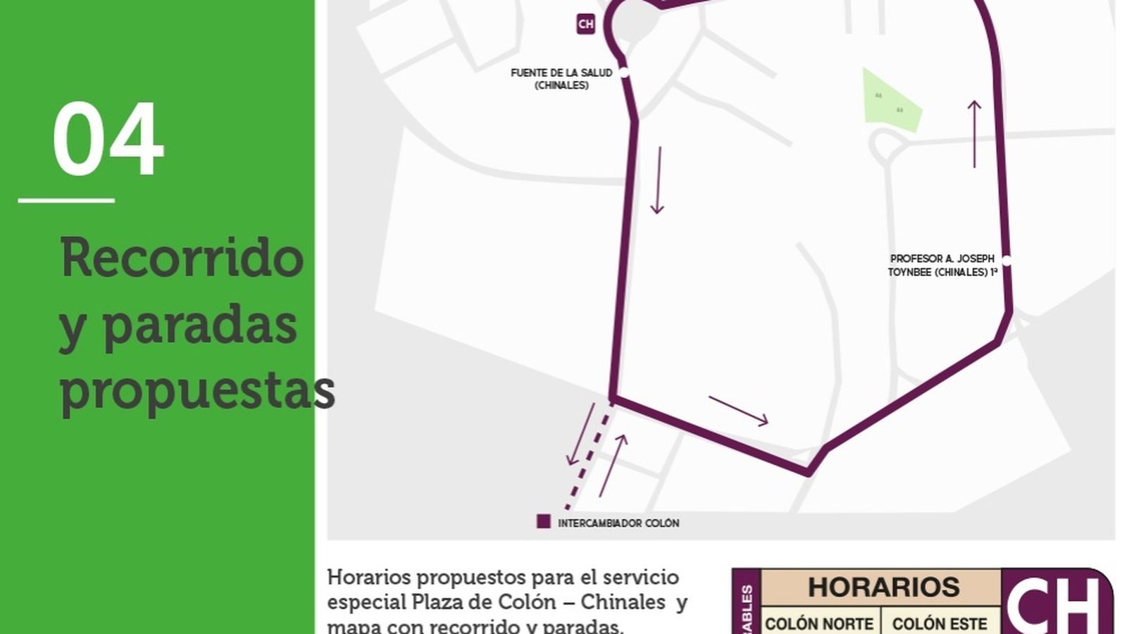 Recorrido y paradas en el polígono de Chinales.