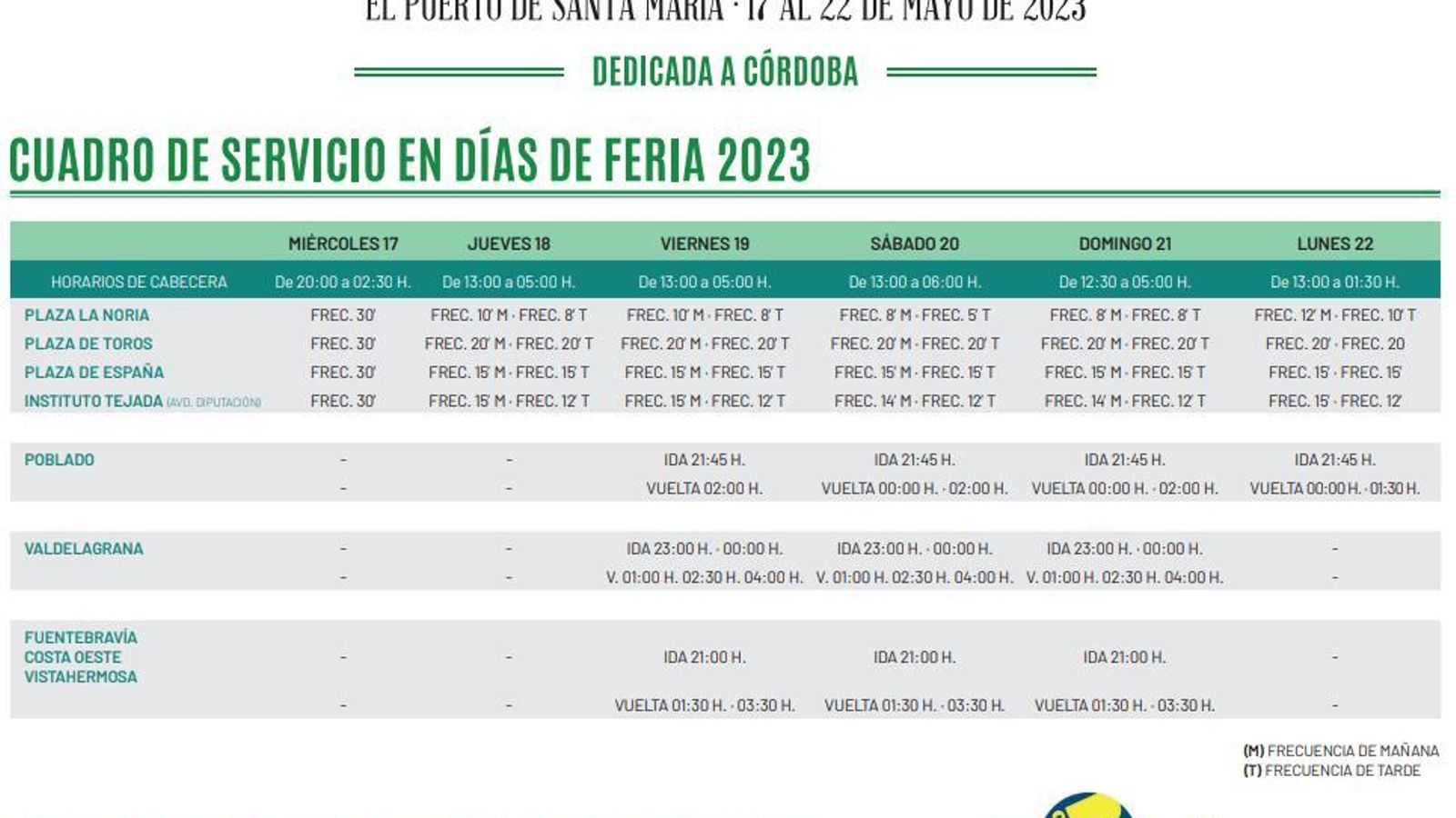 Los horarios de los autobuses en la Feria de El Puerto