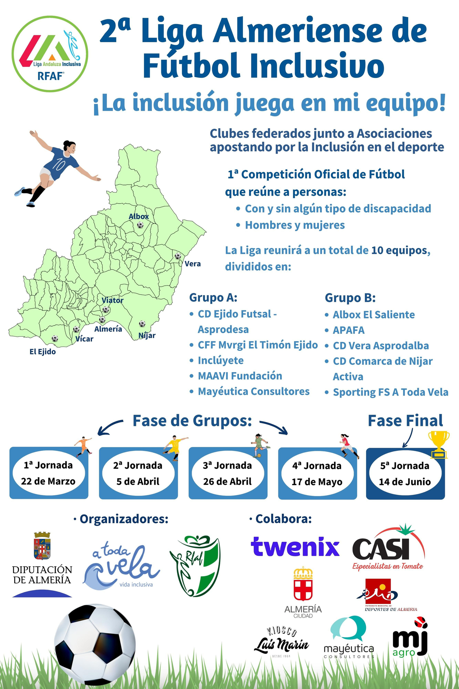 Cartel oficial de la segunda edición de la Liga Almeriense Inclusiva de Fútbol.