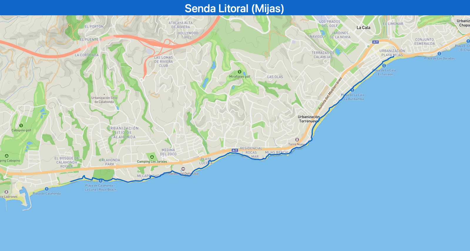 El recorrido del Sendero Azul de la Senda Litoral de Mijas.