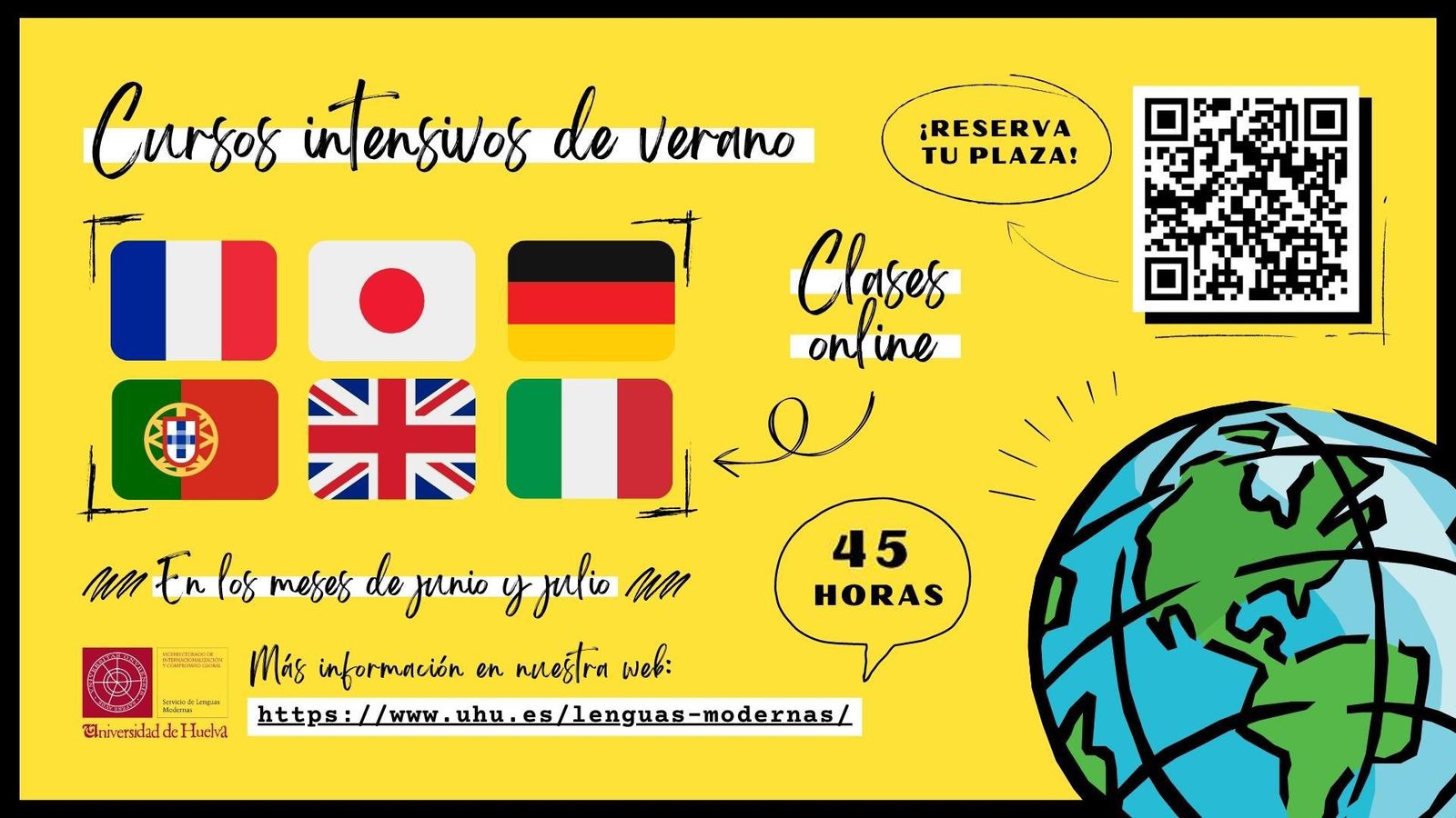 Cartel de presentación de los cursos intensivos de idiomas de verano.