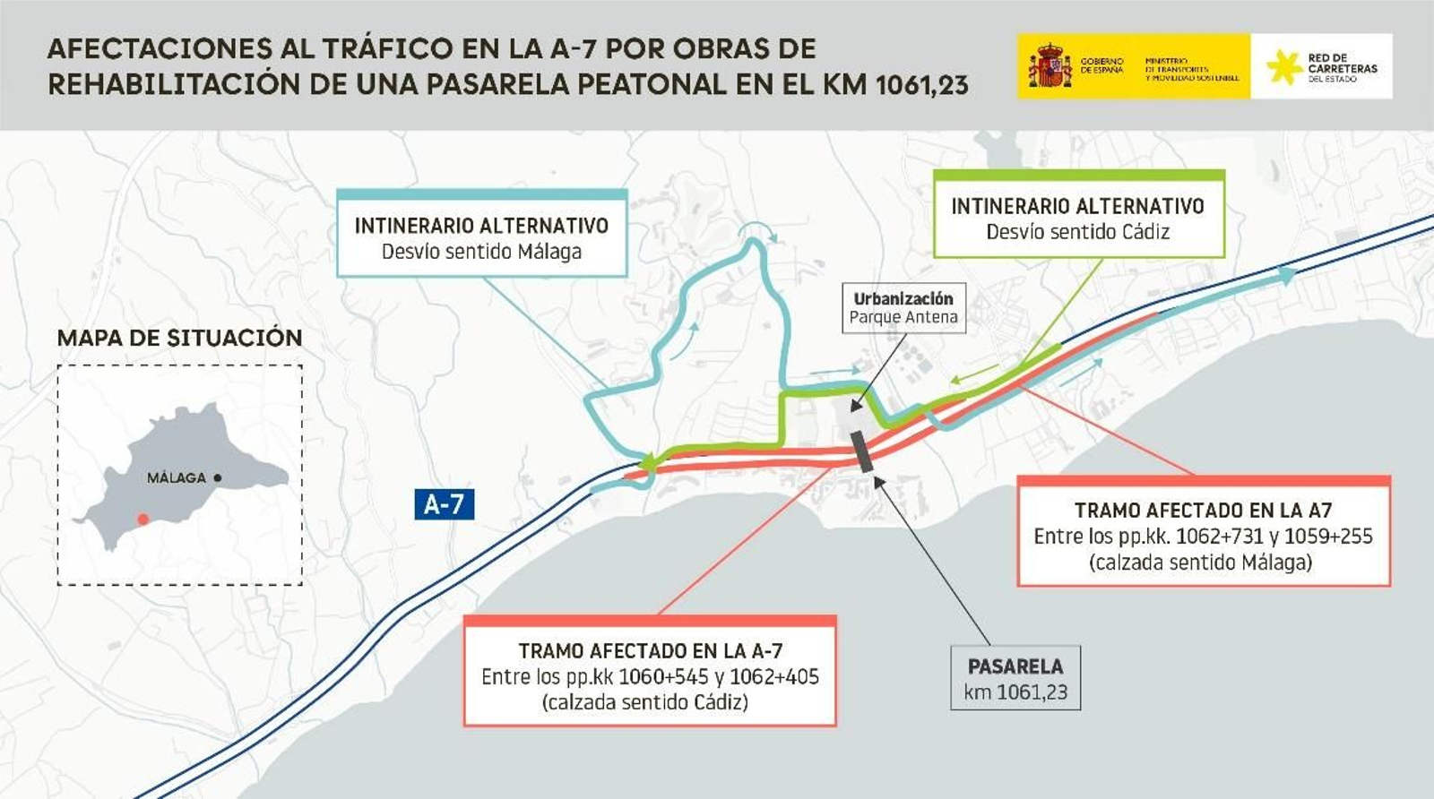 Desvios de tráfico en la A-7 por las obras de rehabilitación.