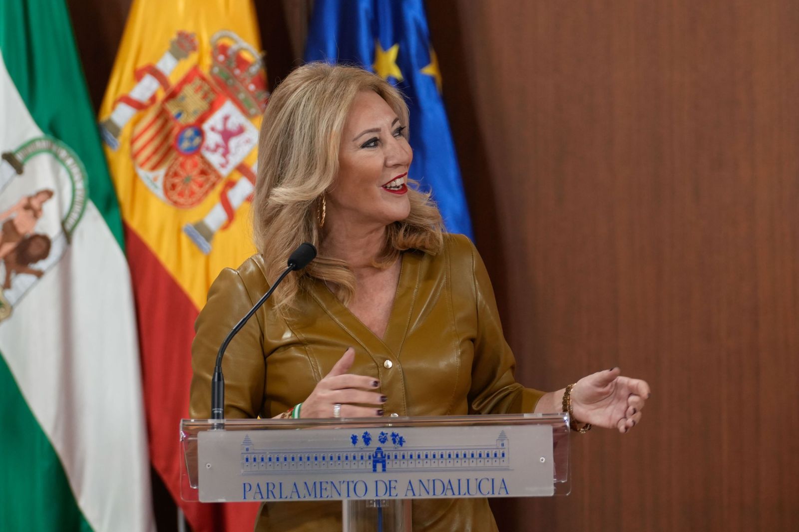 Carolina España en la presentación de los Presupuestos en el Parlamento de Andalucía.