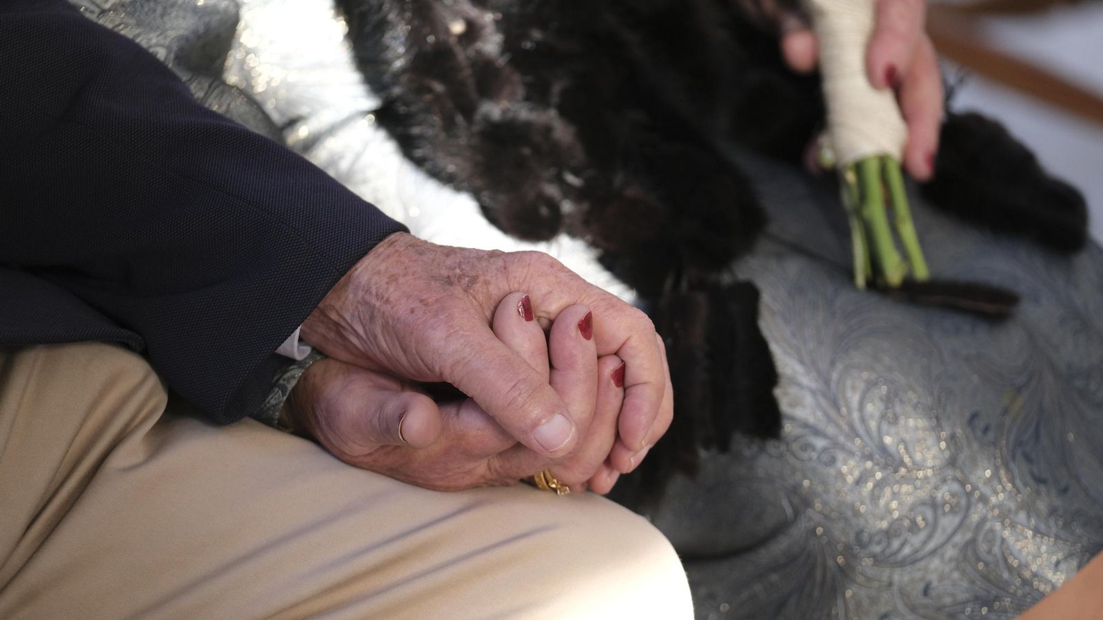 Las manos agarradas, una señal del gran amor de esta pareja.