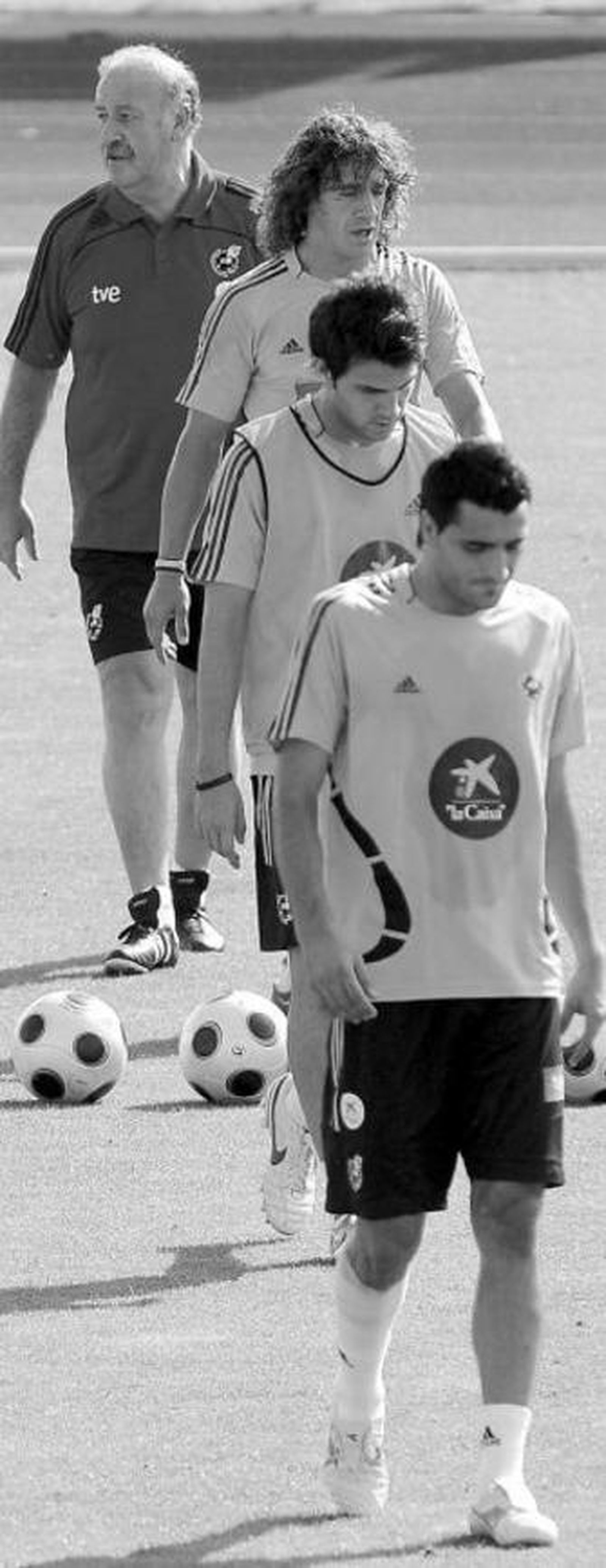 Güiza, Cesc, Puyol y el seleccionador, Del Bosque, en la sesión de ayer.