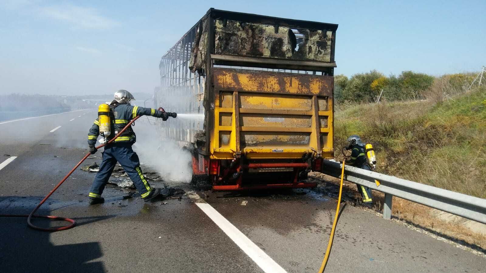 Los Bomberos precisaron de una hora para sofocar el incendio del camión.