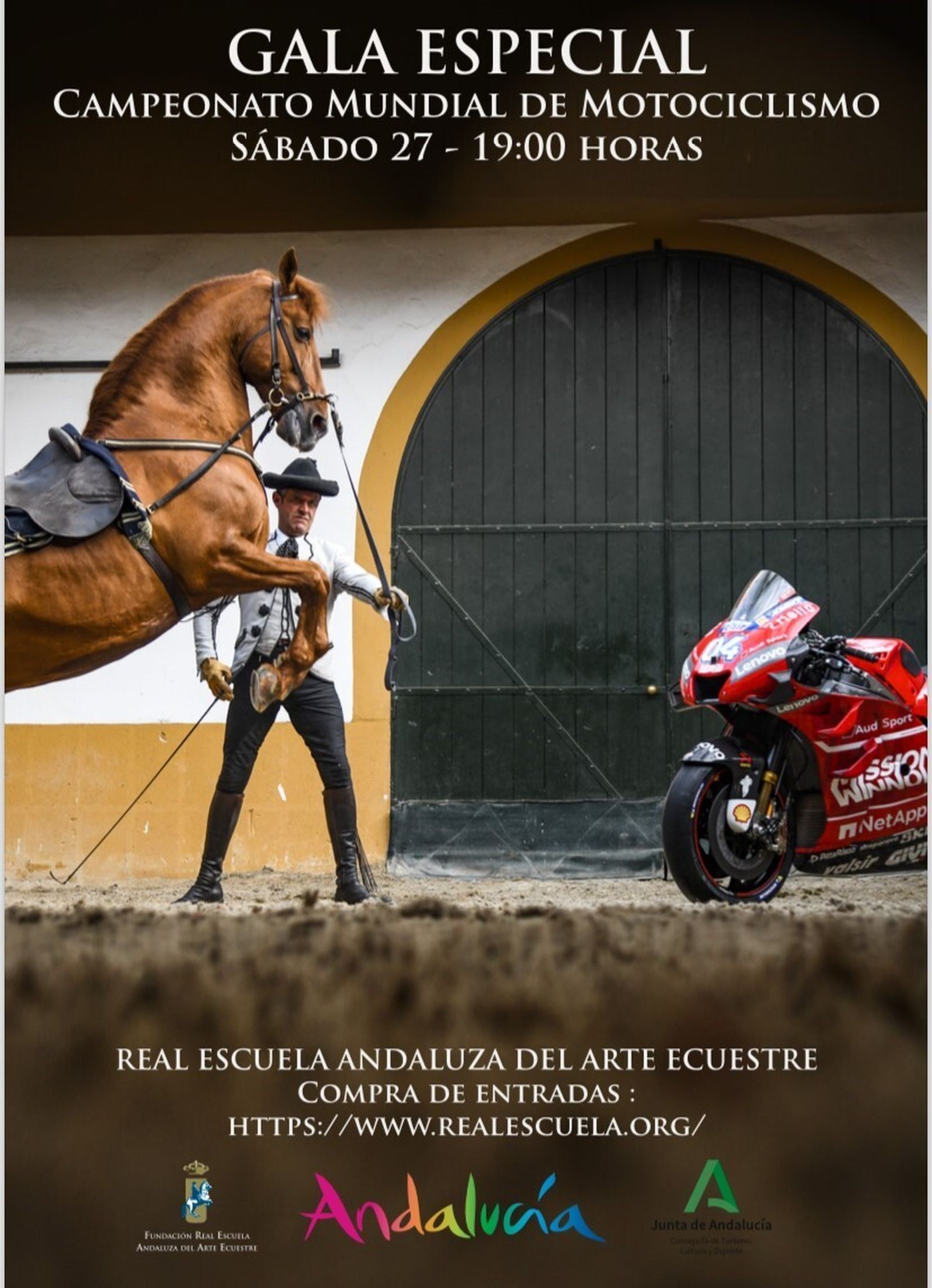 Cartel de la Gala extraordinaria de la Real Escuela Ecuestre con motivo del Campeonato del Mundo de MotoGP en Jerez