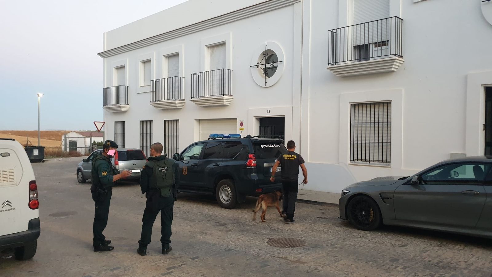Agentes de la Guardia Civil, durante uno de los registros practicados en Moguer.