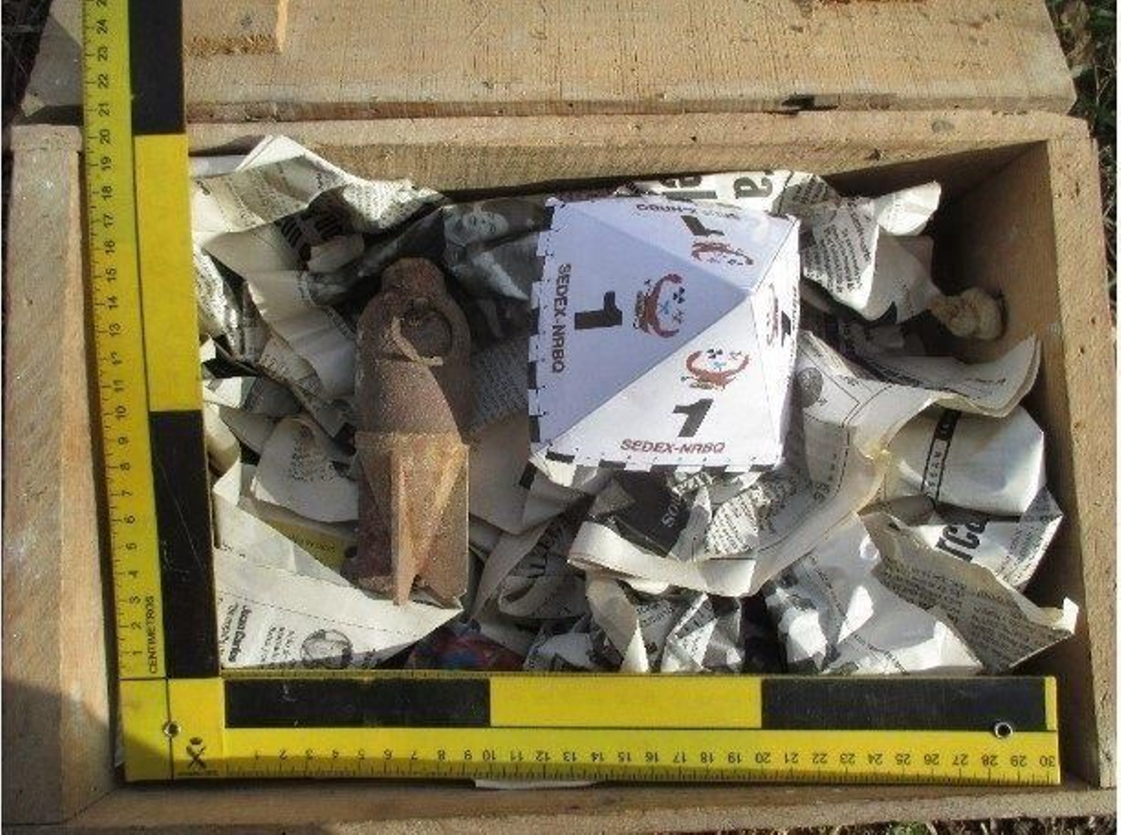 Imagen de la granada encontrada en Calicasas y destruida por la Guardia Civil