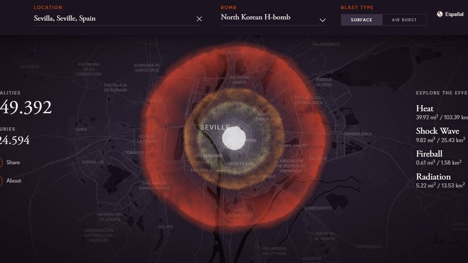 Daño de la bomba H de Corea del Norte