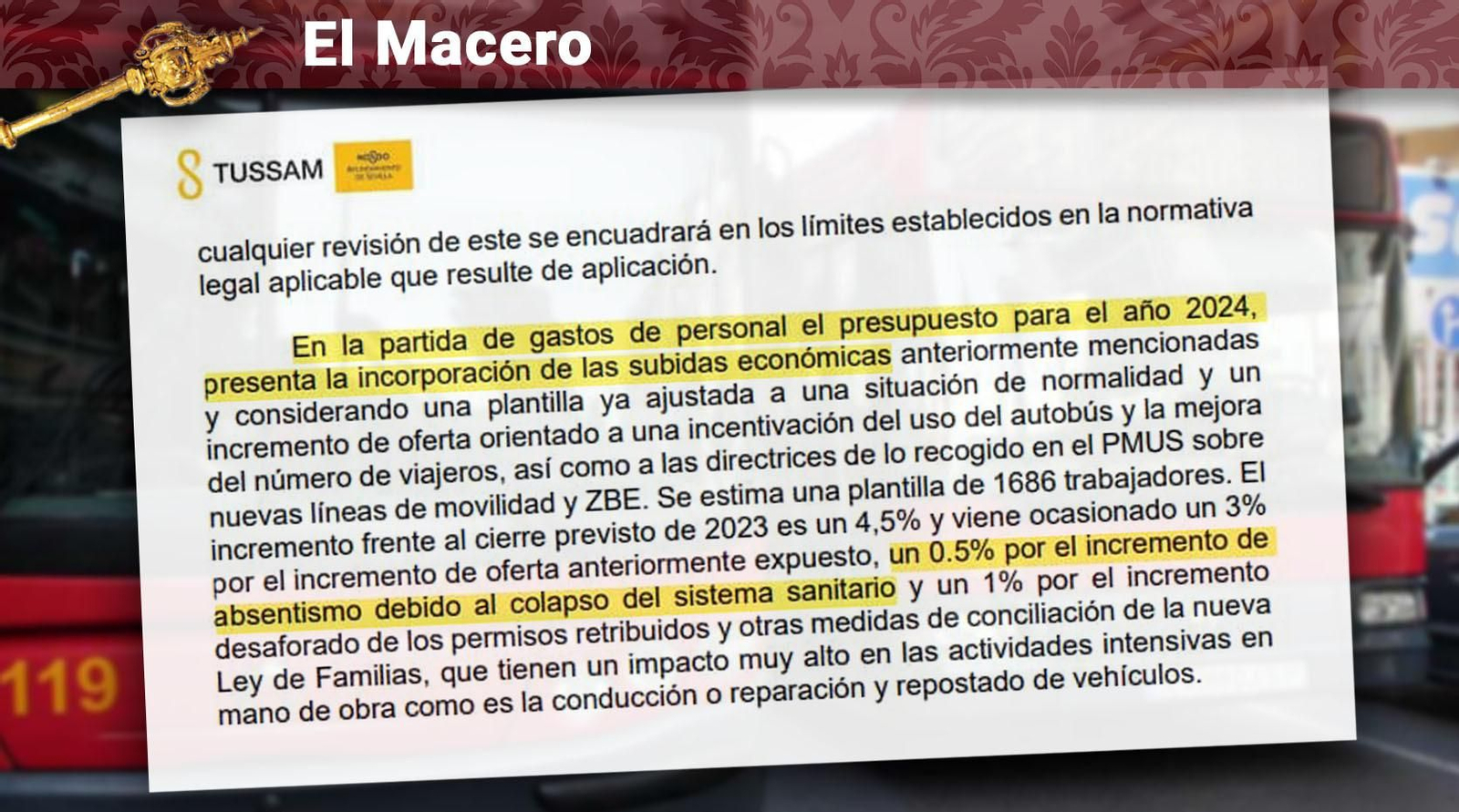 Extracto del presupuesto de Tussam en el que menciona el colapso sanitario y la nueva Ley de Familias.